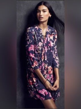 Maeve Caravana Navy And Floral Print Drop Waist Dress Women’s Size XS